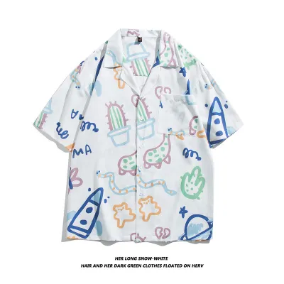 Men Fashion Casual Printed Cardigan Short-Sleeve Loose Shirt