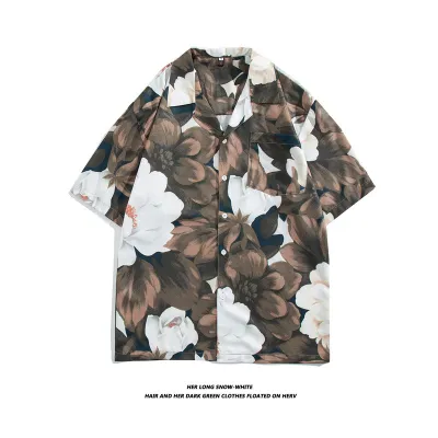 Men Fashion Casual Printed Cardigan Short-Sleeve Loose Shirt