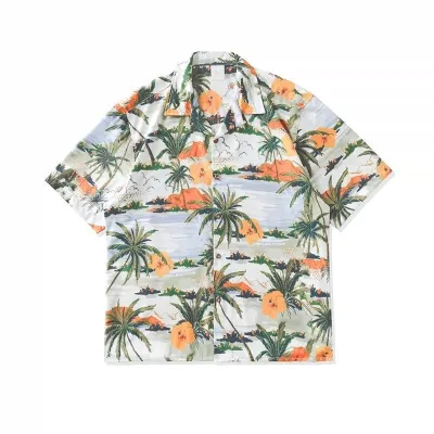 Men Fashion Casual Printed Cardigan Short-Sleeve Loose Shirt