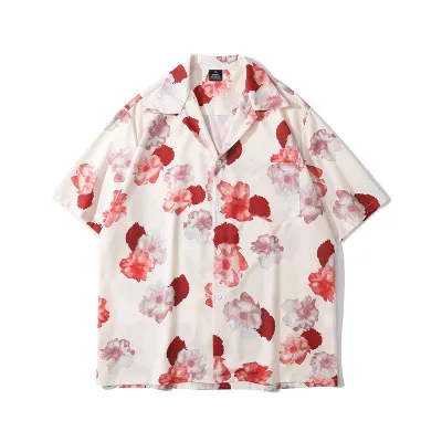 Men Fashion Casual Printed Cardigan Short-Sleeve Loose Shirt