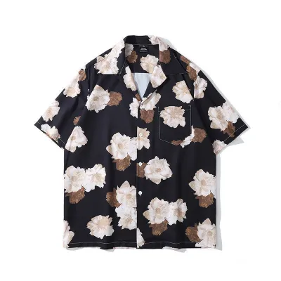 Men Fashion Casual Printed Cardigan Short-Sleeve Loose Shirt