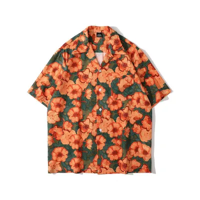 Men Fashion Casual Printed Cardigan Short-Sleeve Loose Shirt