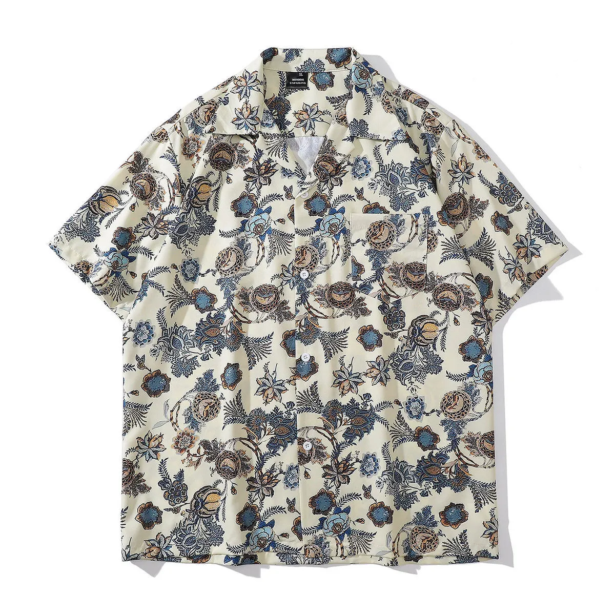 Men Fashion Casual Printed Cardigan Short-Sleeve Loose Shirt