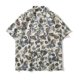 Men Fashion Casual Printed Cardigan Short-Sleeve Loose Shirt