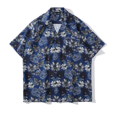Men Fashion Casual Printed Cardigan Short-Sleeve Loose Shirt