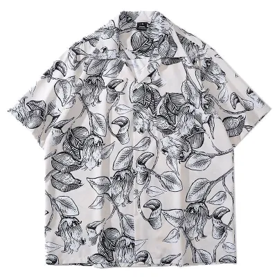 Men Fashion Casual Printed Cardigan Short-Sleeve Loose Shirt
