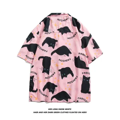 Men Fashion Casual Printed Cardigan Short-Sleeve Loose Shirt