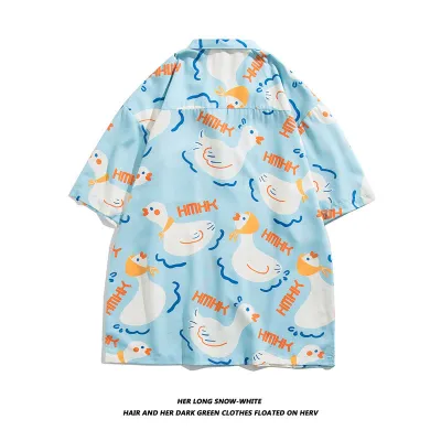 Men Fashion Casual Printed Cardigan Short-Sleeve Loose Shirt