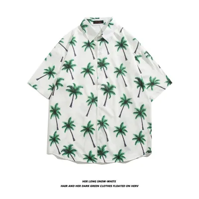 Men Fashion Casual Vacation Printed Short-Sleeve Loose Shirt