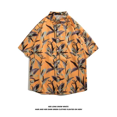 Men Fashion Casual Vacation Printed Short-Sleeve Loose Shirt