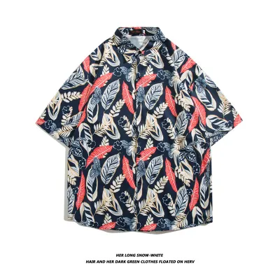 Men Fashion Casual Vacation Printed Short-Sleeve Loose Shirt