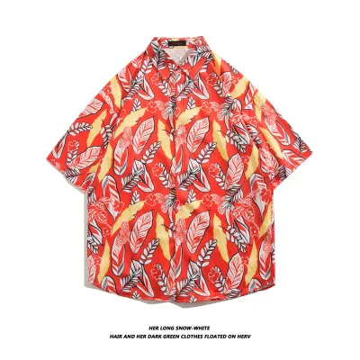 Men Fashion Casual Vacation Printed Short-Sleeve Loose Shirt