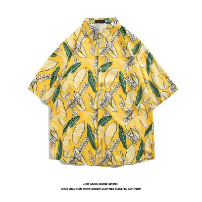Men Fashion Casual Vacation Printed Short-Sleeve Loose Shirt