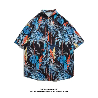 Men Fashion Casual Vacation Printed Short-Sleeve Loose Shirt