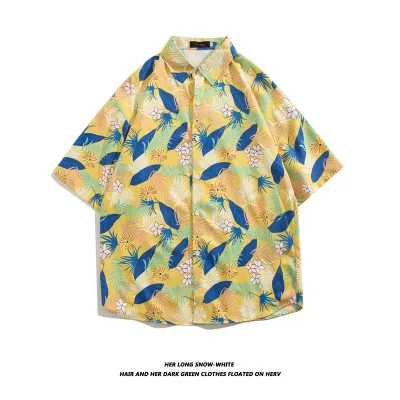 Men Fashion Casual Vacation Printed Short-Sleeve Loose Shirt