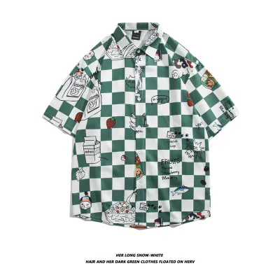 Men Fashion Casual Vacation Printed Short-Sleeve Loose Shirt
