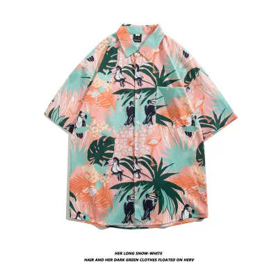 Men Fashion Casual Vacation Printed Short-Sleeve Loose Shirt