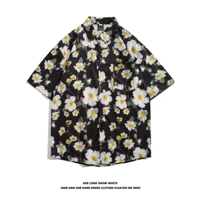 Men Fashion Casual Vacation Printed Short-Sleeve Loose Shirt