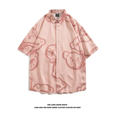 Men Fashion Casual Vacation Printed Short-Sleeve Loose Shirt