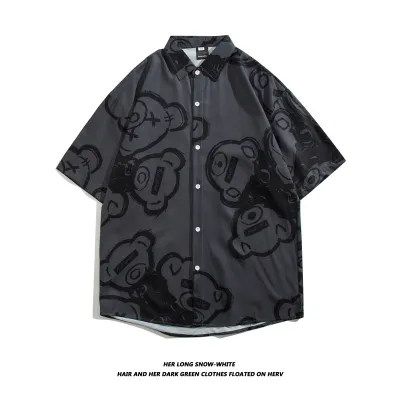 Men Fashion Casual Vacation Printed Short-Sleeve Loose Shirt
