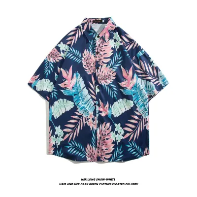 Men Fashion Casual Vacation Printed Short-Sleeve Loose Shirt