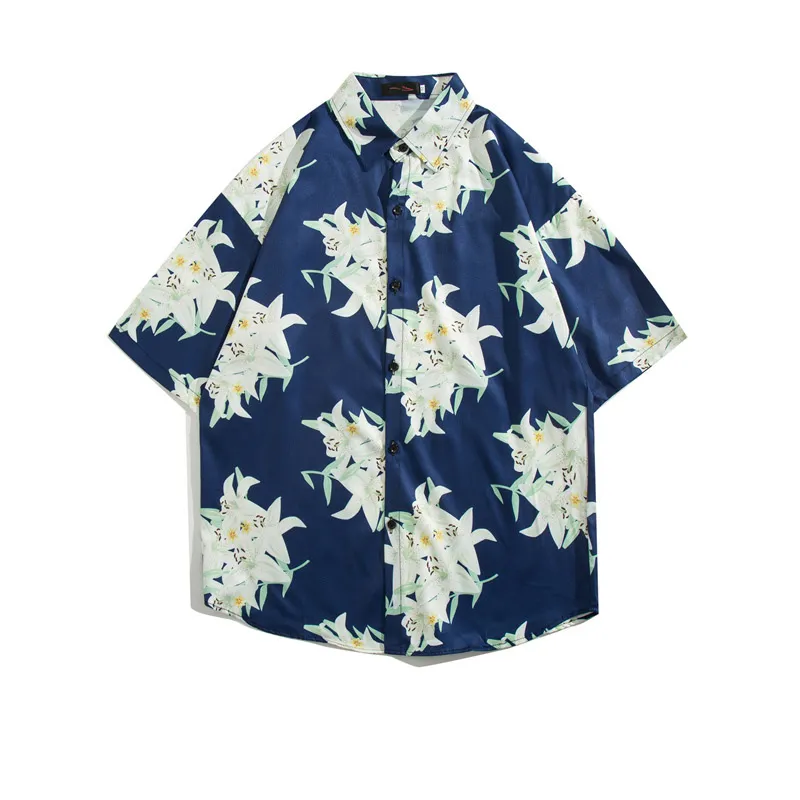 Men Fashion Casual Vacation Printed Short-Sleeve Loose Shirt