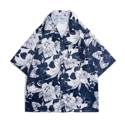 Men Solid Color Loose Fit Stand Collar Short Sleeve Cotton Blend Shirt