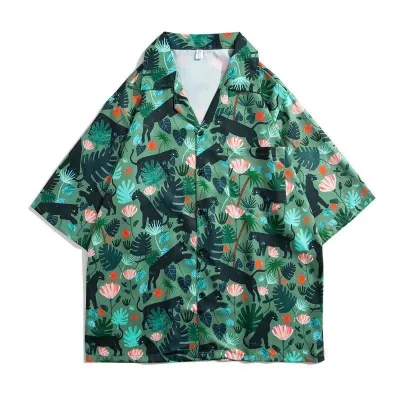 Men Solid Color Loose Fit Stand Collar Short Sleeve Cotton Blend Shirt
