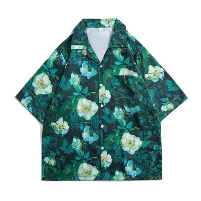 Men Solid Color Loose Fit Stand Collar Short Sleeve Cotton Blend Shirt