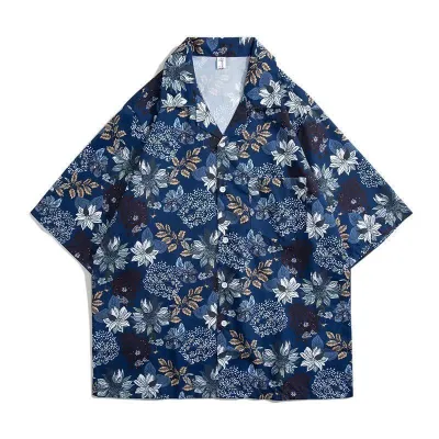 Men Solid Color Loose Fit Stand Collar Short Sleeve Cotton Blend Shirt