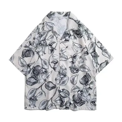Men Solid Color Loose Fit Stand Collar Short Sleeve Cotton Blend Shirt