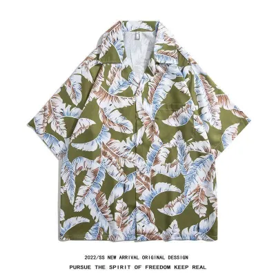 Men Solid Color Loose Fit Stand Collar Short Sleeve Cotton Blend Shirt