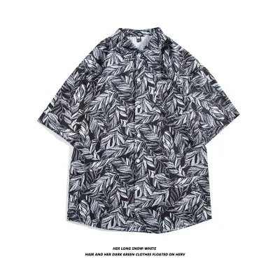Men Fashion Casual Oil Painting Printed Lapel Short-Sleeve Loose Shirt