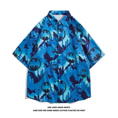 Men Fashion Casual Oil Painting Printed Lapel Short-Sleeve Loose Shirt