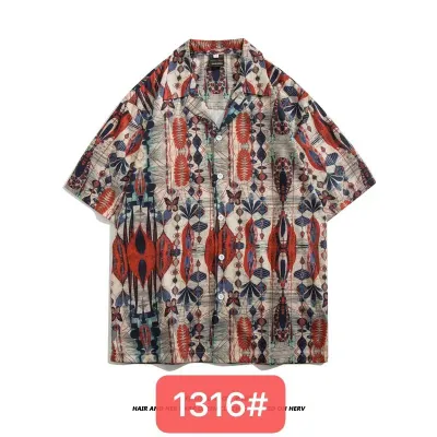 Men Fashion Casual Printed Lapel Short Sleeve Shirt