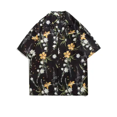 Men Fashion Casual Printed Lapel Short Sleeve Shirt