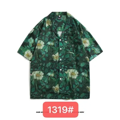 Men Fashion Casual Printed Lapel Short Sleeve Shirt