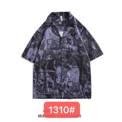 Men Fashion Casual Printed Lapel Short Sleeve Shirt