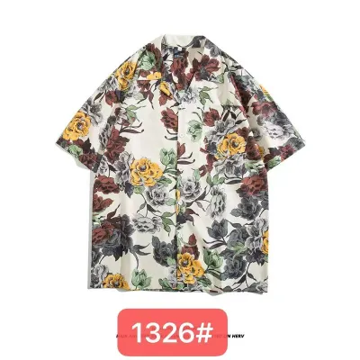 Men Fashion Casual Printed Lapel Short Sleeve Shirt