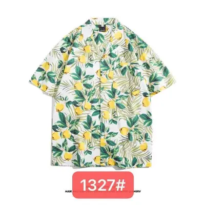 Men Fashion Casual Printed Lapel Short Sleeve Shirt