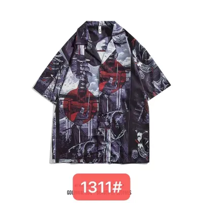 Men Fashion Casual Printed Lapel Short Sleeve Shirt