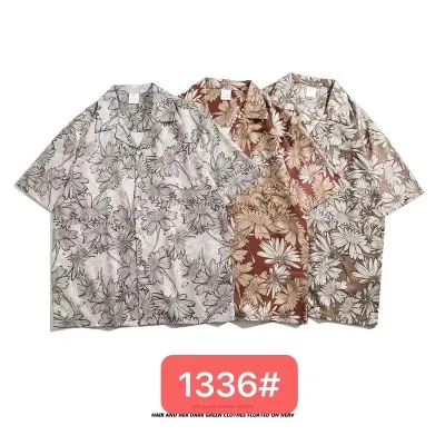 Men Fashion Casual Printed Lapel Short Sleeve Shirt