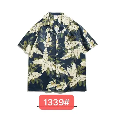 Men Fashion Casual Printed Lapel Short Sleeve Shirt