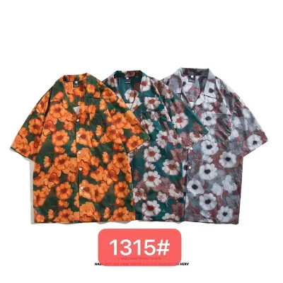 Men Fashion Casual Printed Lapel Short Sleeve Shirt