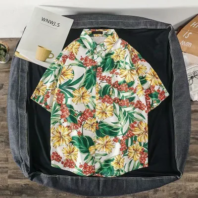 Men Fashion Casual Printed Short-Sleeve Shirt with Silk Feel