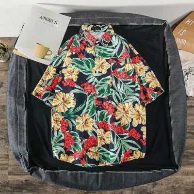 Men Fashion Casual Printed Short-Sleeve Shirt with Silk Feel