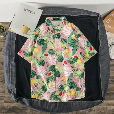 Men Fashion Casual Printed Short-Sleeve Shirt with Silk Feel