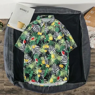 Men Fashion Casual Printed Short-Sleeve Shirt with Silk Feel