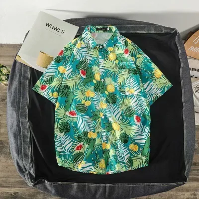 Men Fashion Casual Printed Short-Sleeve Shirt with Silk Feel