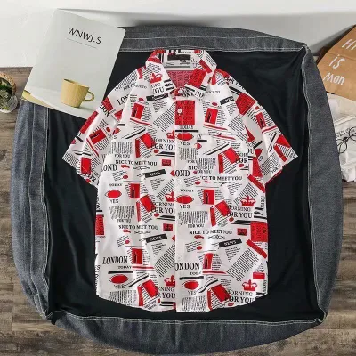 Men Fashion Casual Printed Short-Sleeve Shirt with Silk Feel